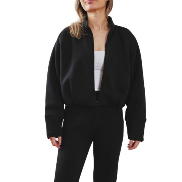 Leze The Label Womens Medium Weighted Harlow Cropped Basic Jacket In Black - Picture 1 of 14